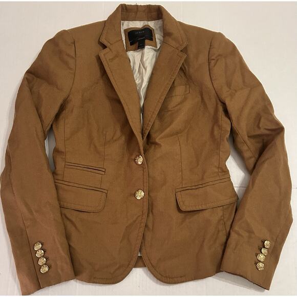 J.CREW Jackets & Blazers - J.Crew Wool Schoolboy Blazer Women’s Sz‎ 00 Camel Brown Gold Buttons Short Lined